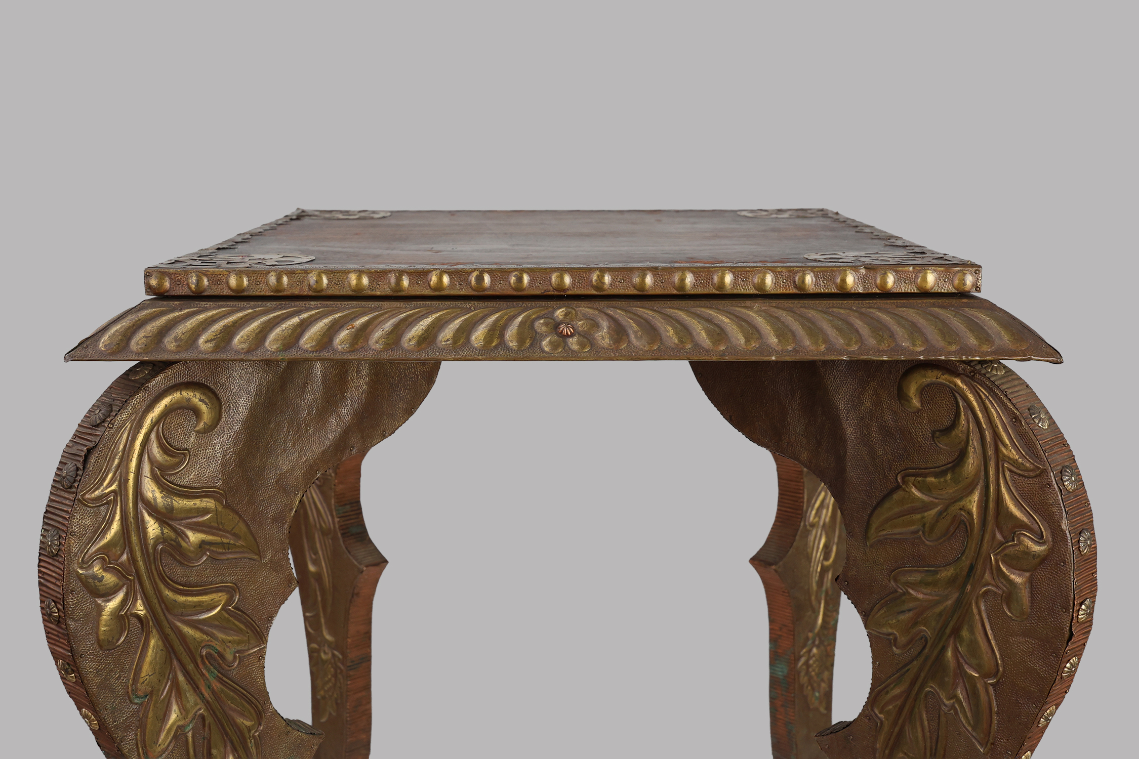 Arts & Crafts side table in oak and copper, United Kingdom ca. 1910thumbnail